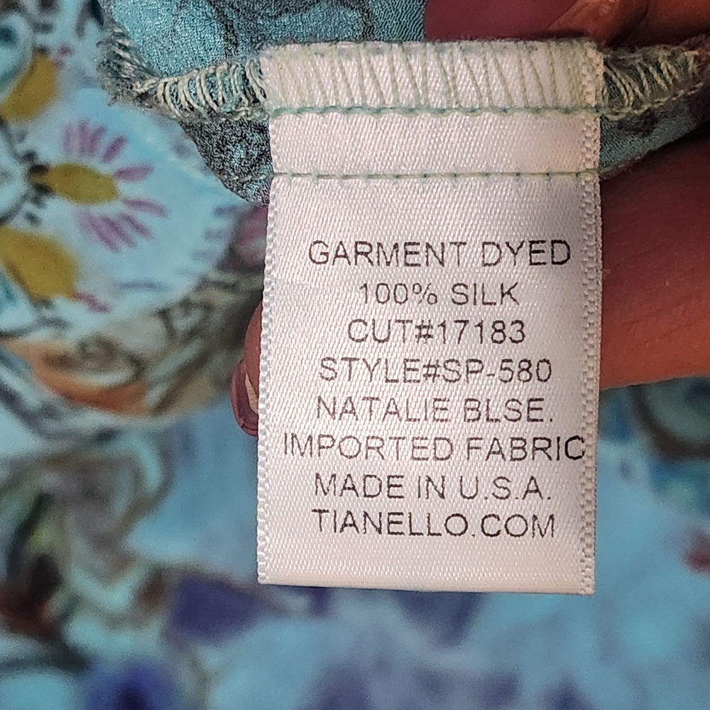 TIANELLO by STEVE BARRAZA Tunic Medium Silk Floral Asymmetrical Hem Art To Wear - Picture 10 of 15